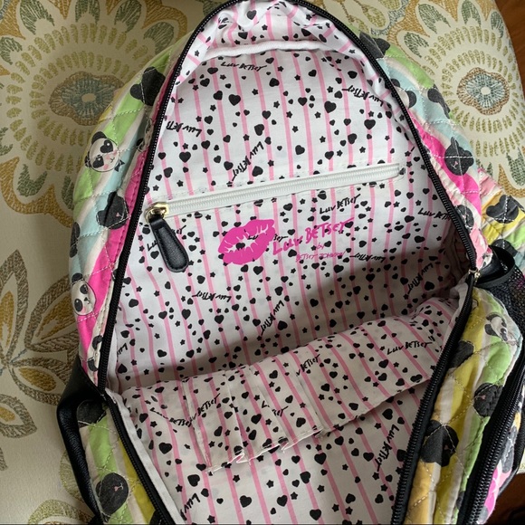 LUV Betsey Johnson MultiColor Panda Backpack Heart - Picture 3 of 4